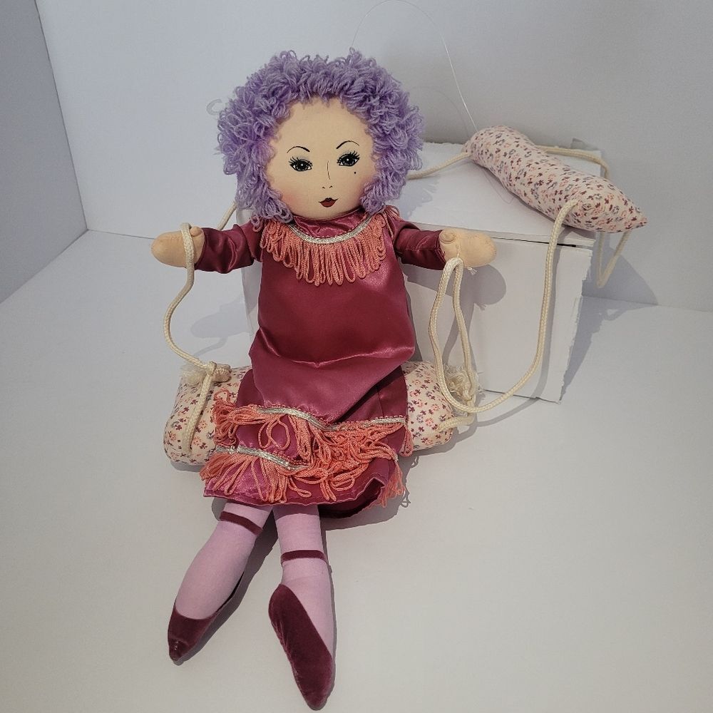 vintage Russ Berrie Purple Pink hanging Trapeze doll